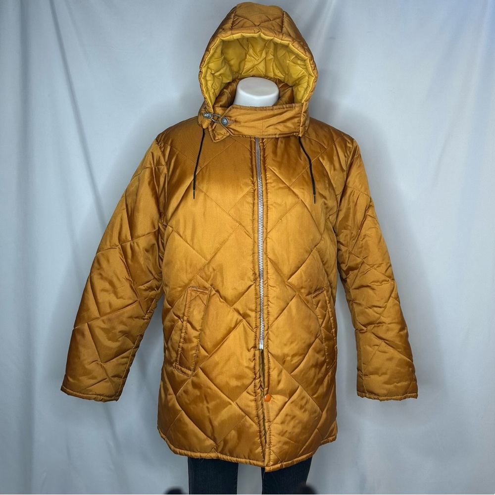 Vintage Quilted Utility Coat with Detachable Buckle Hood, XL